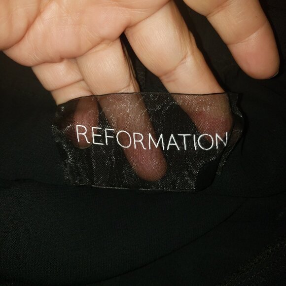 Reformation Dress Black Chiffon Collar Long Sleeve Mini Elastic Waist XSmall - Picture 8 of 9